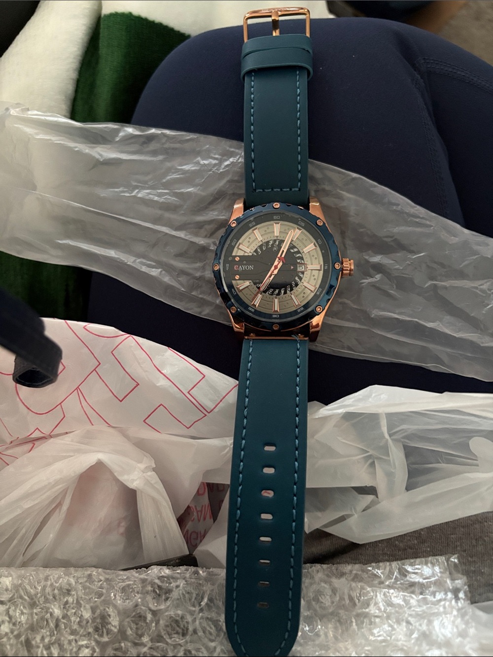 Canon Men's Teal Silicone Strap Watch with Rose Gold and Navy Accents